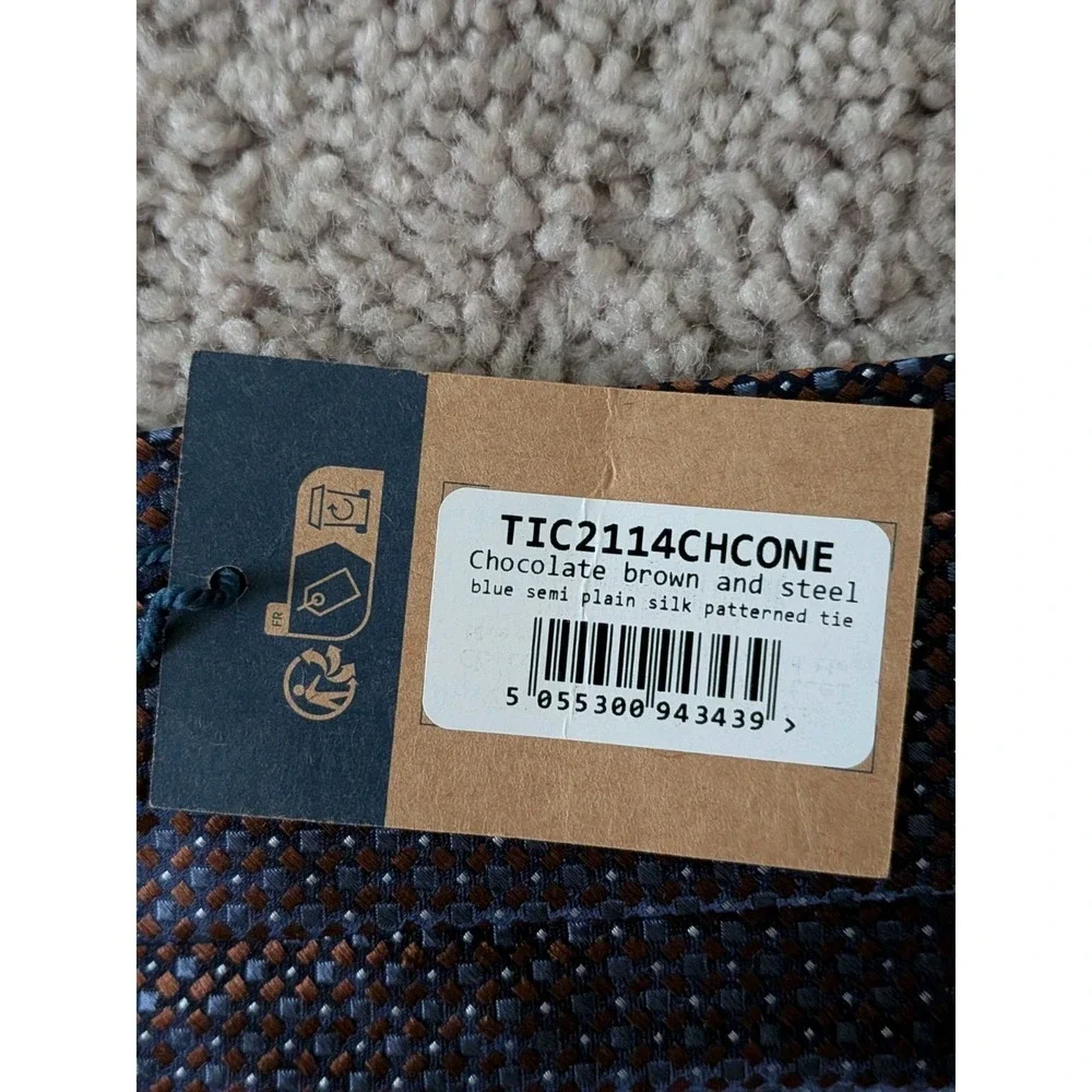 Charles Tyrwhitt Chocolate Brown And Steel Pattern Silk Pointed Men's Tie NWT